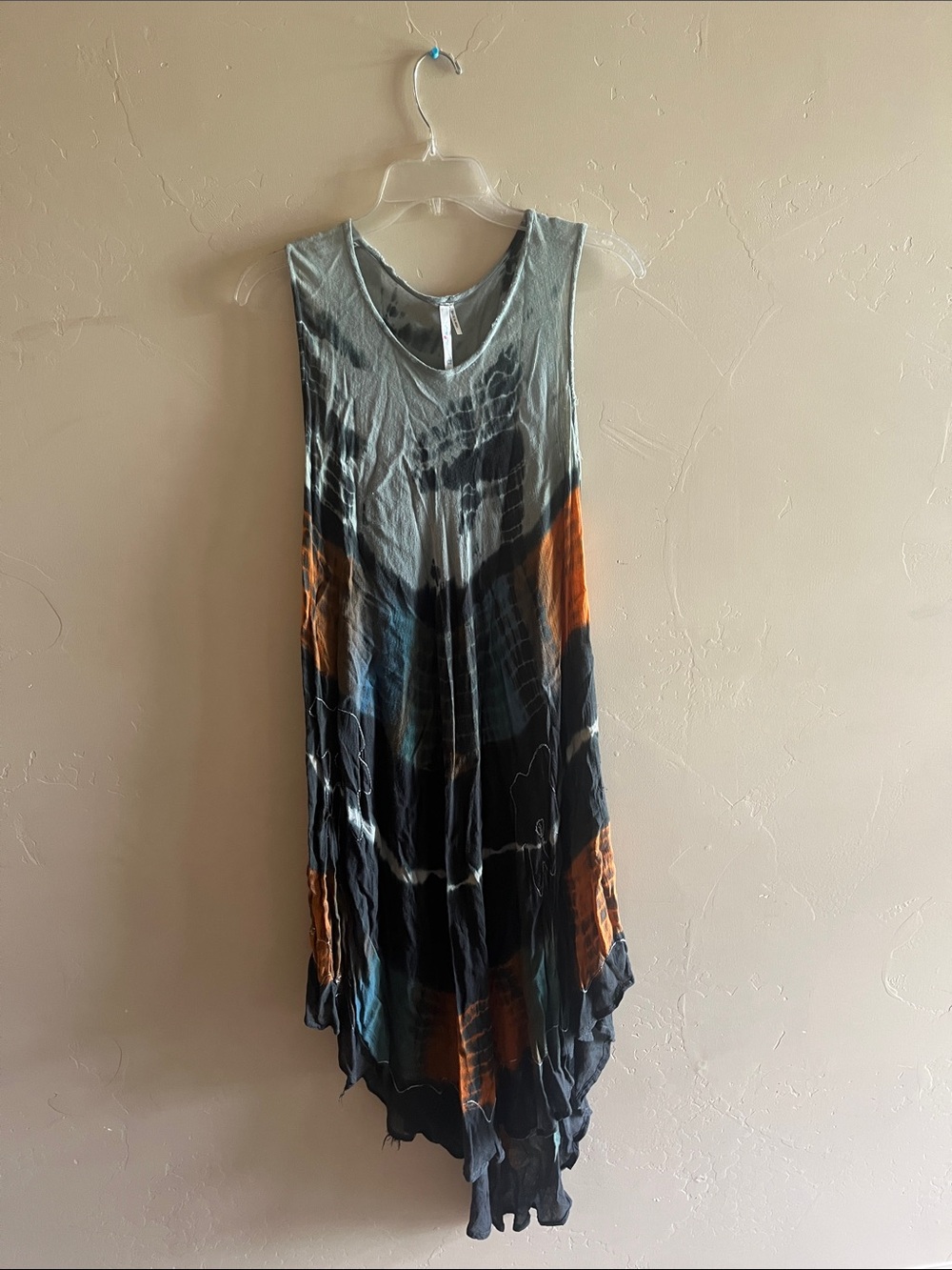 Sleeveless Tie-Dye Maxi Dress in Gray, Black & Orange